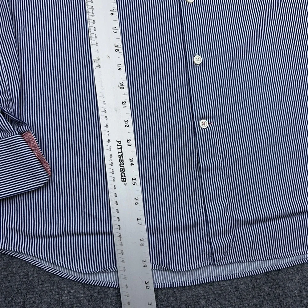Charles Tyrwhitt Button Down Mens 17/35 Blue Striped Slim Fit Dress Shirt Preppy